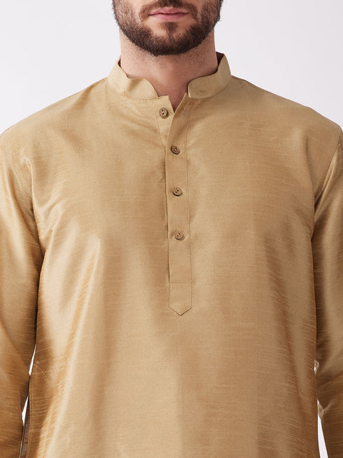 Vastramay Men's Rose Gold Solid Silk Blend Kurta And Dhoti Set